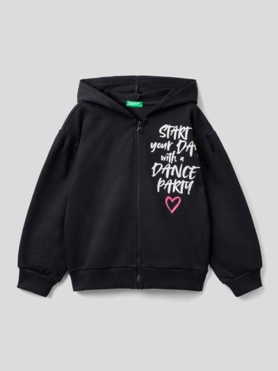 Black Kids' Benetton Printed Warm Hoodie | AU803839