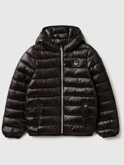 Black Kids' Benetton Puffer Hood Light Jackets | AU486212