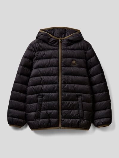 Black Kids' Benetton Puffer Hood Padded Jackets | AU915144