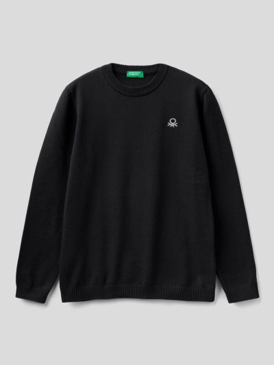 Black Kids' Benetton Pure Cotton Logo Sweaters | AU461974