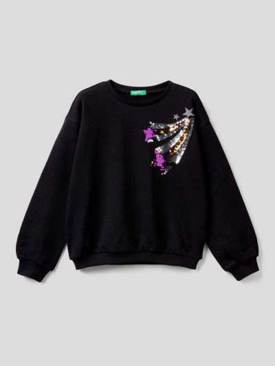 Black Kids' Benetton Reversible Sequins Sweatshirt | AU986178