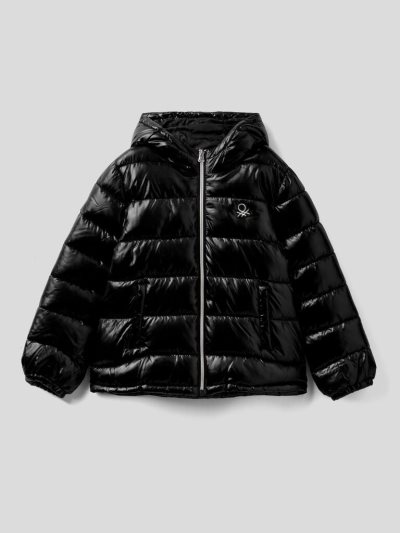 Black Kids' Benetton Shiny Puffer Padded Jackets | AU871044