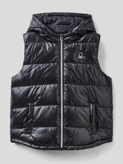 Black Kids' Benetton Sleeveless Puffer Zip And Hood Padded Jackets | AU539537