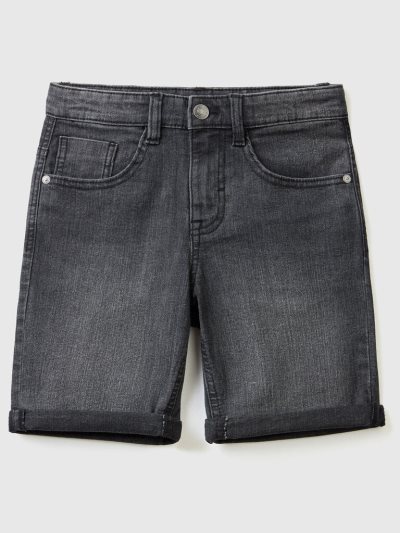 Black Kids' Benetton Slim Fit"Eco-recycle" Denim Bermudas | AU037437