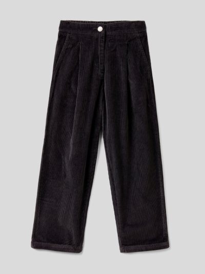 Black Kids' Benetton Slouchy Fit Velvet Trousers | AU914379