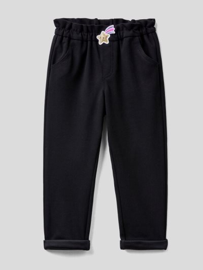 Black Kids' Benetton Star Patch Trousers | AU945859