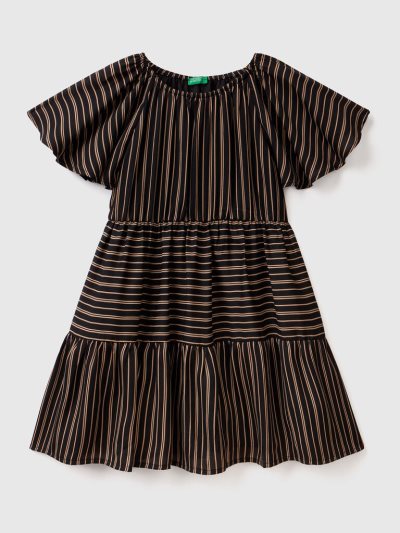 Black Kids' Benetton Striped Flounces Dress | AU983980