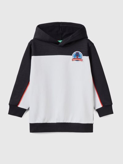 Black Kids' Benetton Technical Fabric Hoodie | AU548476