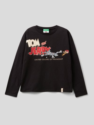 Black Kids' Benetton Tom & Jerry Christmas Long Sleeve T-shirts | AU494627