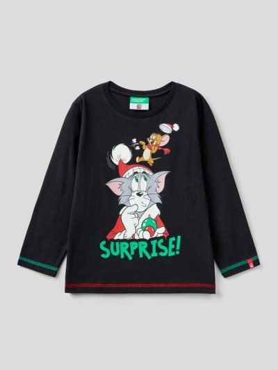 Black Kids' Benetton Tom & Jerry Christmas Long Sleeve T-shirts | AU795984