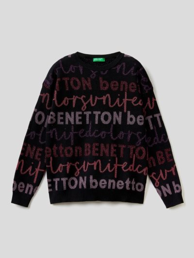 Black Kids' Benetton Tricot Logo Inlays Sweaters | AU833607