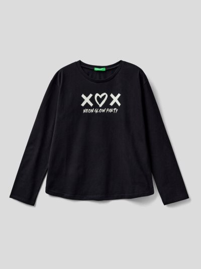 Black Kids' Benetton Warm Cotton Long Sleeve T-shirts | AU198872