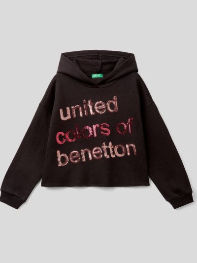 Black Kids' Benetton Warm Hoodie | AU552406