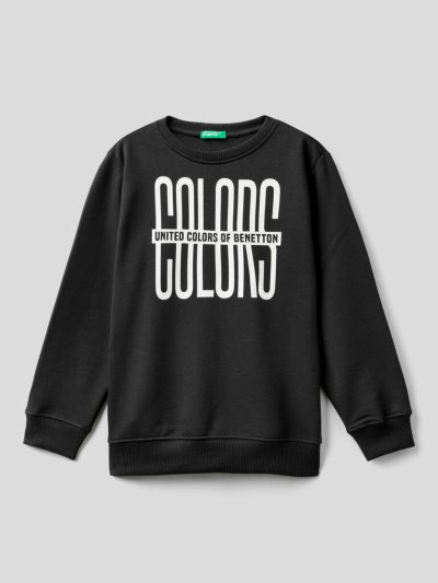 Black Kids' Benetton Warm Logo Sweatshirt | AU453436