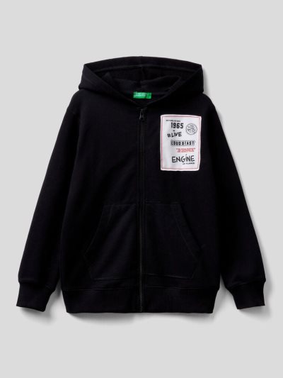 Black Kids' Benetton Warm Patch Hoodie | AU442202