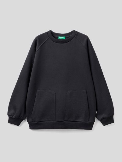 Black Kids' Benetton Warm Raglan Sleeves Sweatshirt | AU016539