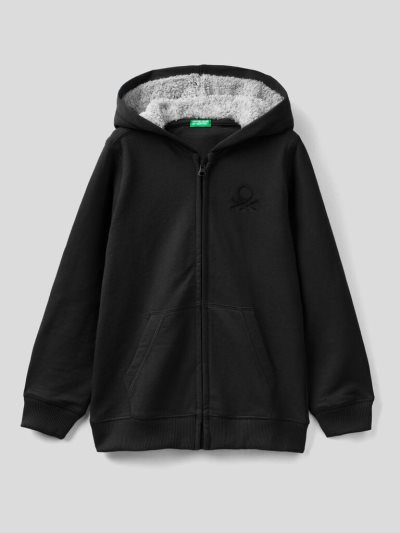 Black Kids' Benetton Warm Zip Hoodie | AU048246