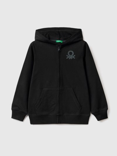 Black Kids' Benetton Zip-up Hoodie | AU675677