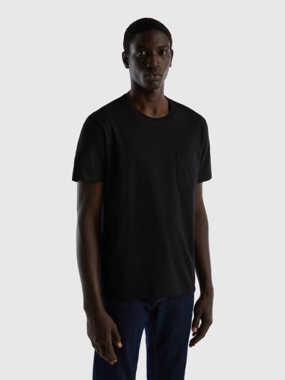 Black Men's Benetton 100% Cotton Pocket Short Sleeve T-shirts | AU456924