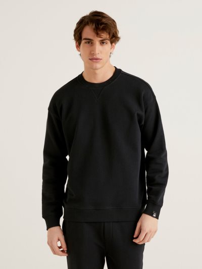 Black Men's Benetton 100% Cotton Pullover Sweatshirt | AU030543