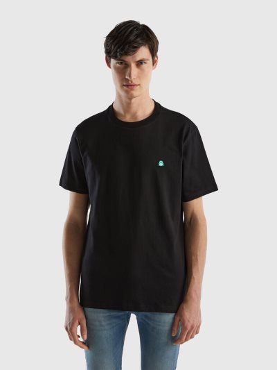 Black Men's Benetton 100% Organic Cotton Basic Short Sleeve T-shirts | AU976501