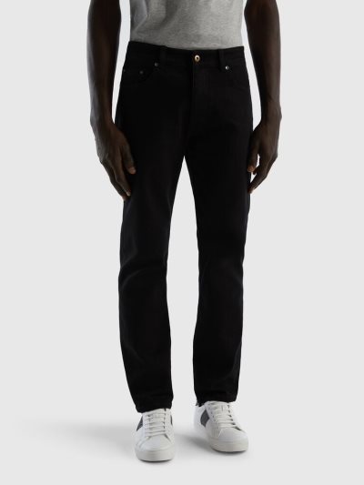 Black Men's Benetton Five Pocket Slim Fit Jeans | AU516821