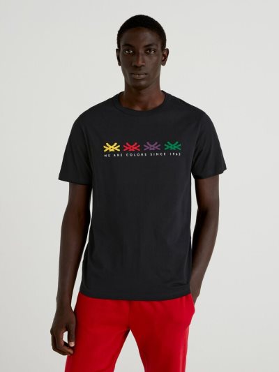 Black Men's Benetton Logo Print Short Sleeve T-shirts | AU947874