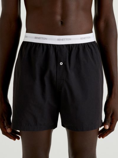 Black Men's Benetton Logoed Elastic Boxers | AU621439