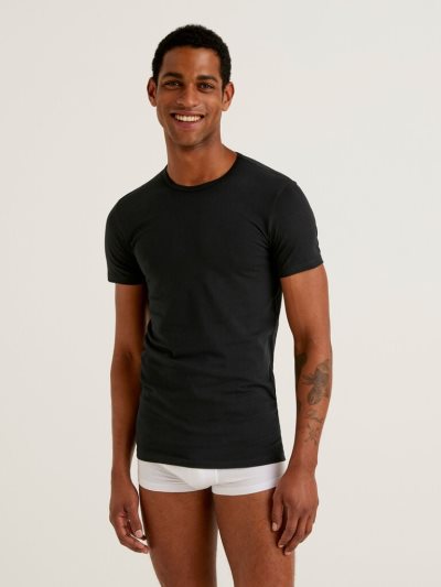 Black Men's Benetton Organic Stretch Cotton T Shirts | AU506778