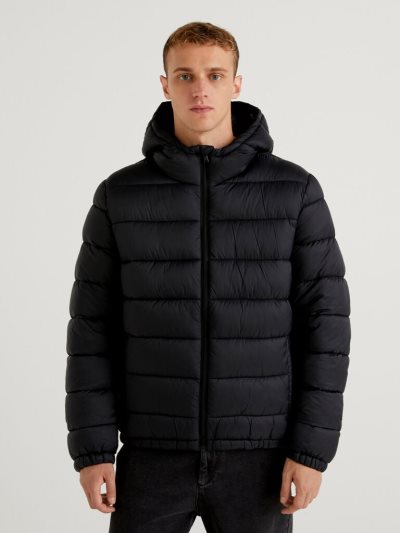 Black Men's Benetton Padded 3d Wadding Puffer Jackets | AU743675