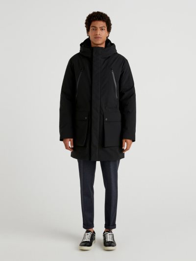 Black Men's Benetton Padded "Rain Defender" Parka Coats | AU923811