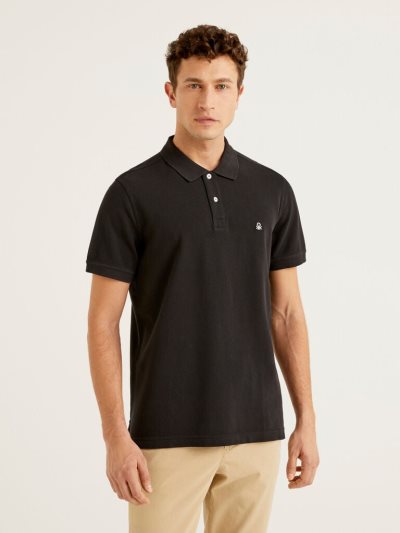 Black Men's Benetton Regular Fit Short Sleeve Polos | AU936329