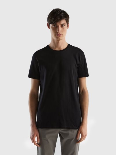 Black Men's Benetton Short Sleeve T Shirts | AU744343