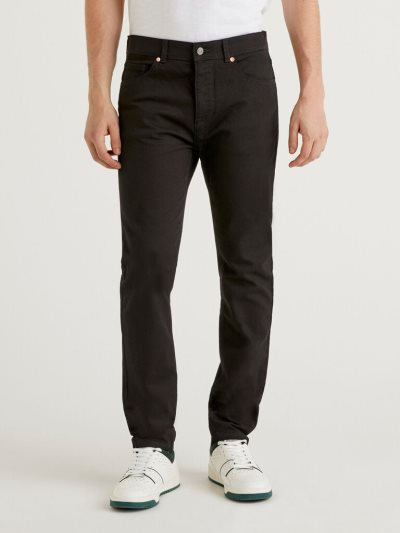 Black Men's Benetton Skinny Fit Jeans | AU487428