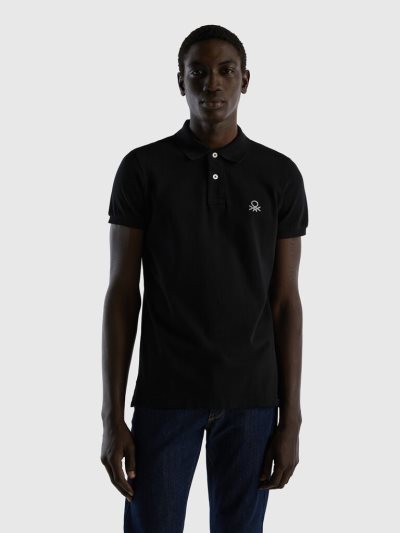 Black Men's Benetton Slim Fit Short Sleeve Polos | AU089341