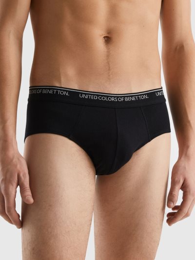 Black Men's Benetton Stretch Organic Cotton Briefs | AU321322