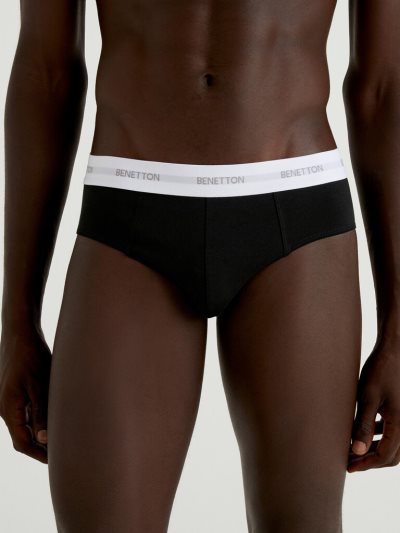 Black Men's Benetton Stretch Organic Cotton Briefs | AU490845