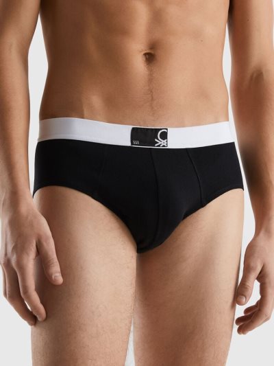 Black Men's Benetton Stretch Organic Cotton Briefs | AU930457