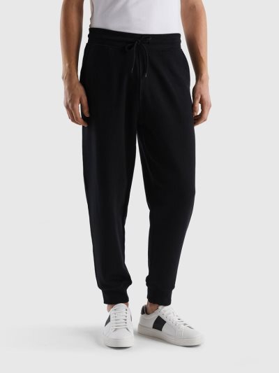 Black Men's Benetton Sweat 100% Cotton Joggers | AU276628