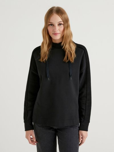 Black Women's Benetton 100% Cotton Long Sleeve Hoodie | AU390200