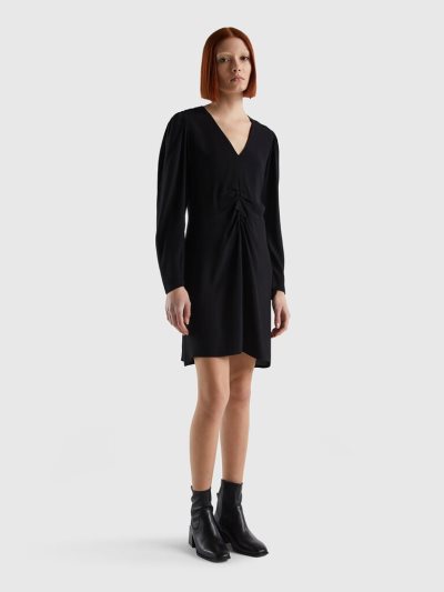 Black Women's Benetton 100% Viscose Short Dress | AU983402