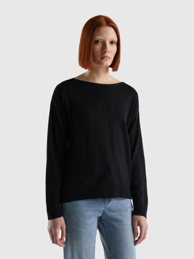 Black Women's Benetton Boat Neck Sweaters | AU123186