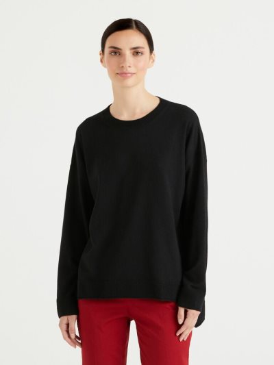 Black Women's Benetton Boxy Fit Cashmere Blend Crew Neck Sweaters | AU297082