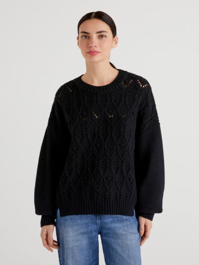 Black Women's Benetton Boxy Fit Knit Crew Neck Sweaters | AU090294