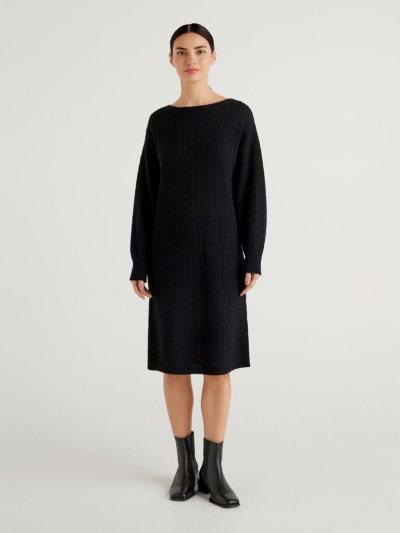 Black Women's Benetton Cable Knit Midi Dress | AU153236