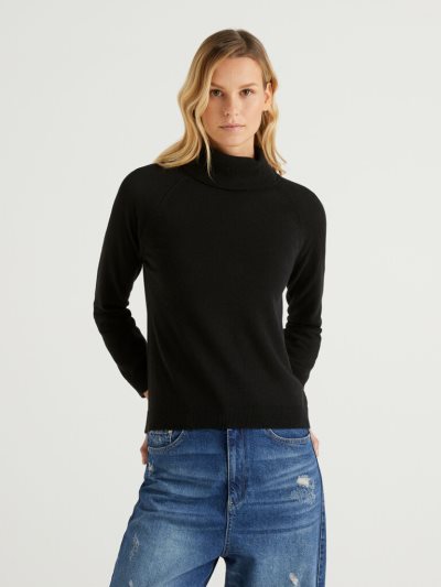 Black Women's Benetton Cashmere And Wool Blend Turtleneck High Neck Sweaters | AU278436