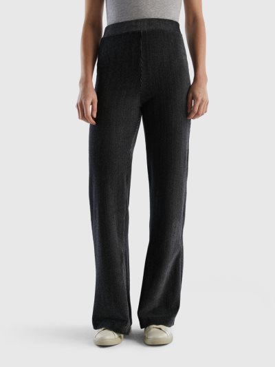 Black Women's Benetton Chenille Slits Trousers | AU058246