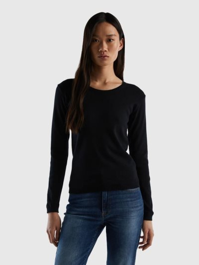 Black Women's Benetton Crew Neck Pure Cotton Sweaters | AU612134