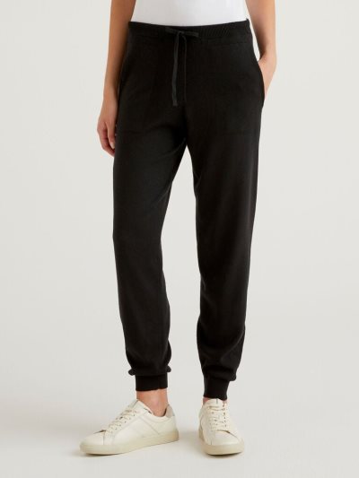 Black Women's Benetton Drawstring Sweatpants | AU783199