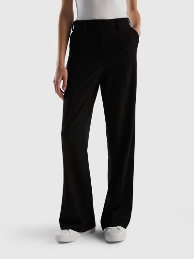 Black Women's Benetton Flowy Wide Leg Trousers | AU090988